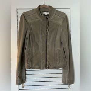 Peyton Jensen tan size L stretch moto jacket full zipper with snaps